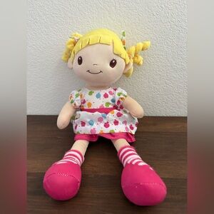 cloud island Pink-Striped Sock Plush Doll with Yellow Hair